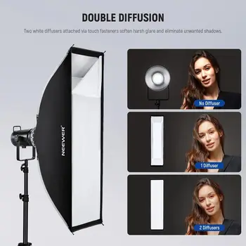 NEEWER 12"x47"/30x120cm Rectangular Softbox Quick Set up Quick Folding, with Diffusers/Beam Grid/Bag, Compatible with Aputure detail image