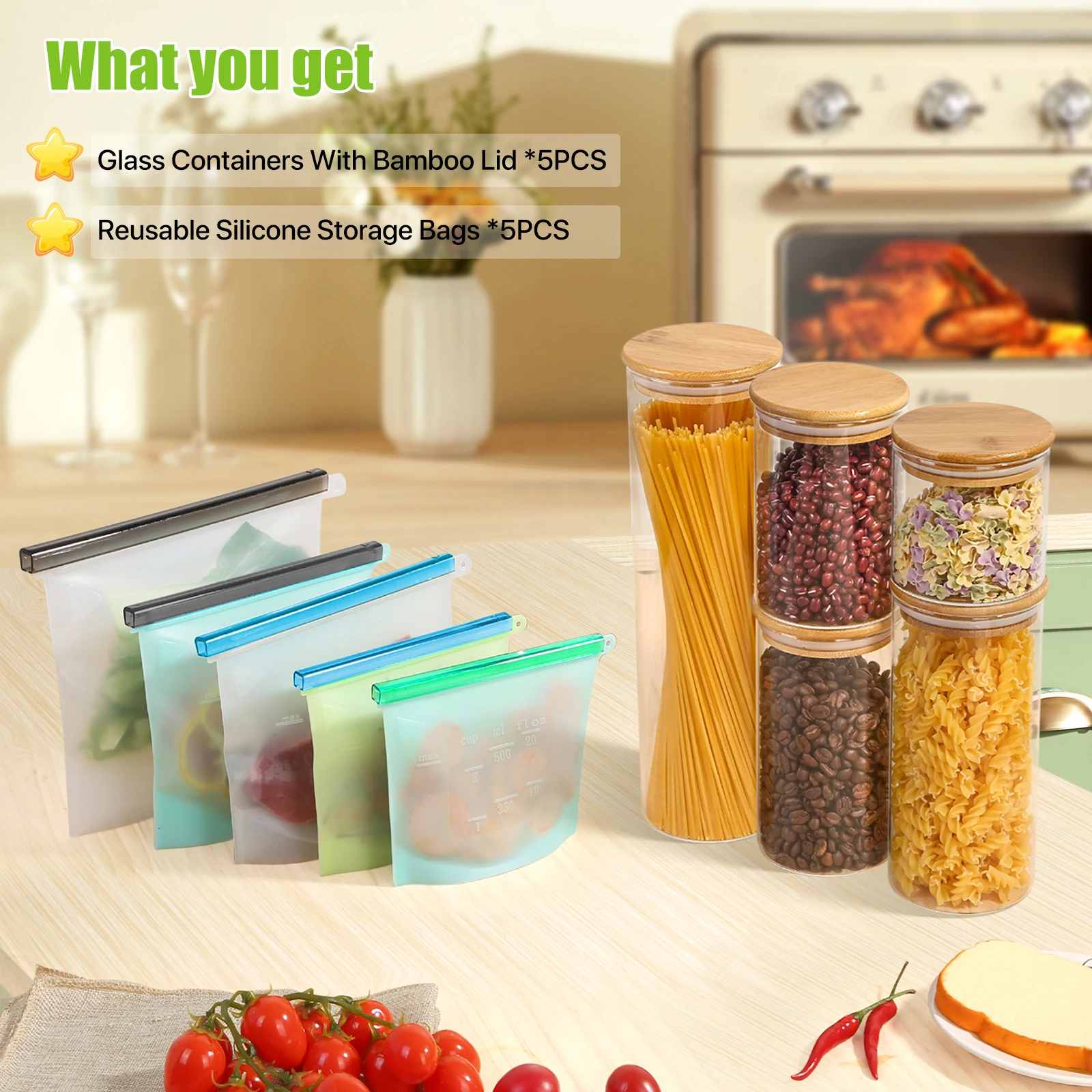 Kitchen Storage Sealed Reusable Food Container Glass Jar Airtight