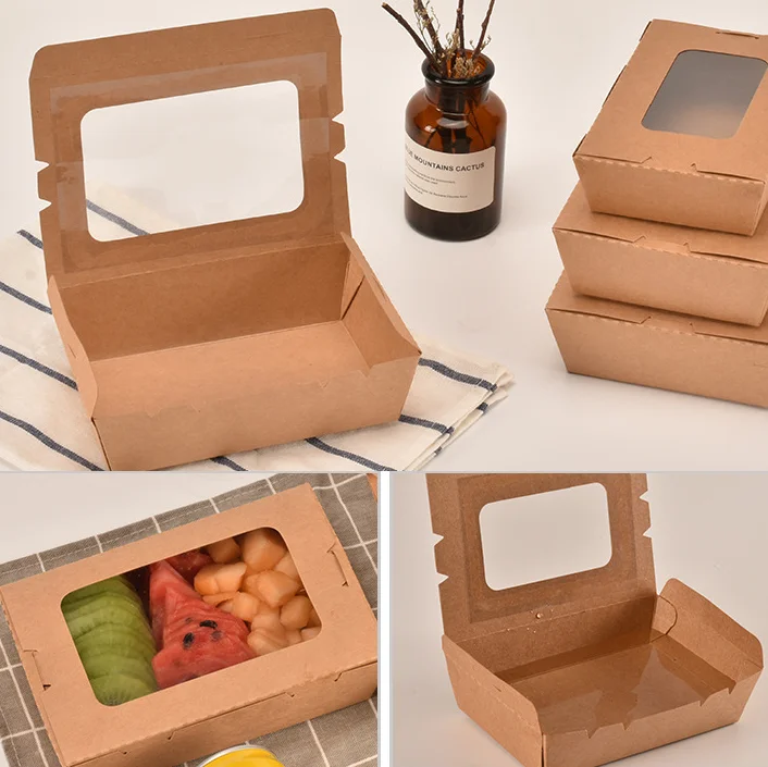 Customized Restaurant Take Out Box Fast Food Container Packaging Boxes Takeaway Brown Kraft Snack Food Paper Lunch Boxes manufacture