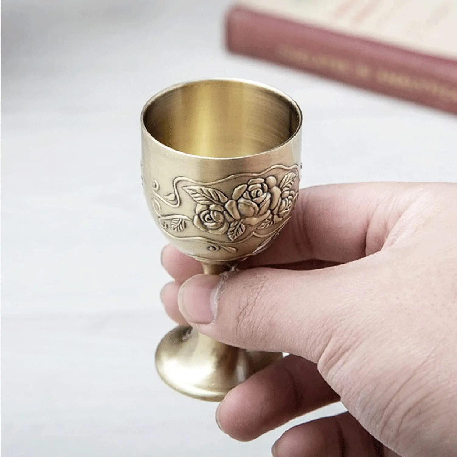 Calice Da Vino Vintage In Rame 30ml - Coppetta Decorativa Con Incisioni Floreali Fatte A Mano