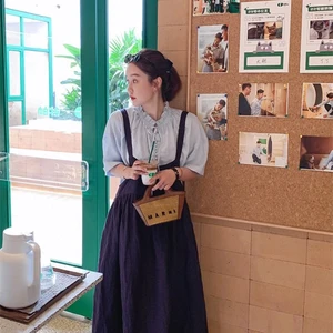 Women's Casual Cap Sleeve Giza Cotton Handmade Loose Fit Natural Waist Midi Dress Woven Weaving Method Plus Size Options