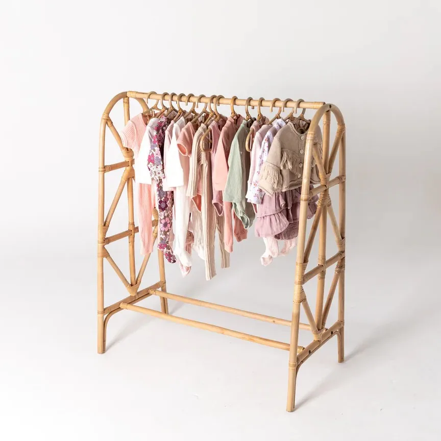 Wholesale Rattan Clothes Hanging Stand Display Rack Handmade Rattan