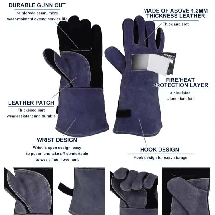 Промышленная безопасность алюминиевые кожаные противопожарные перчатки из коровьей кожи термостойкие длинные сварочные для повседневного/повседневного использования