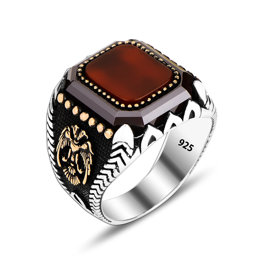 Luxury Men Ring Carnellian 925 Silver Jewelry Wholesale Silver Ring For