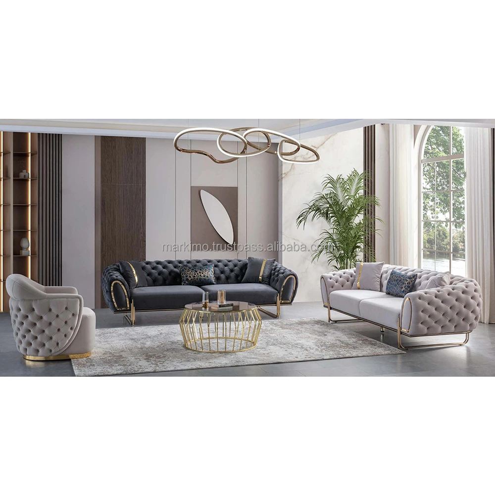Turkish Luxury Sofa Set Tufted Upholstered Coach Modern European Living