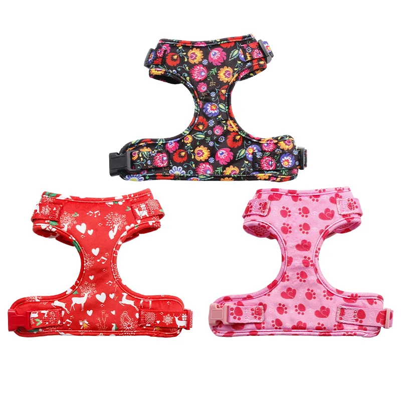 Custom Luxury Designer Sublimation Pattern Print Logo Air Mesh Soft Neoprene No Pull Adjustable Pet Vest Cat Dog Harness for Dog