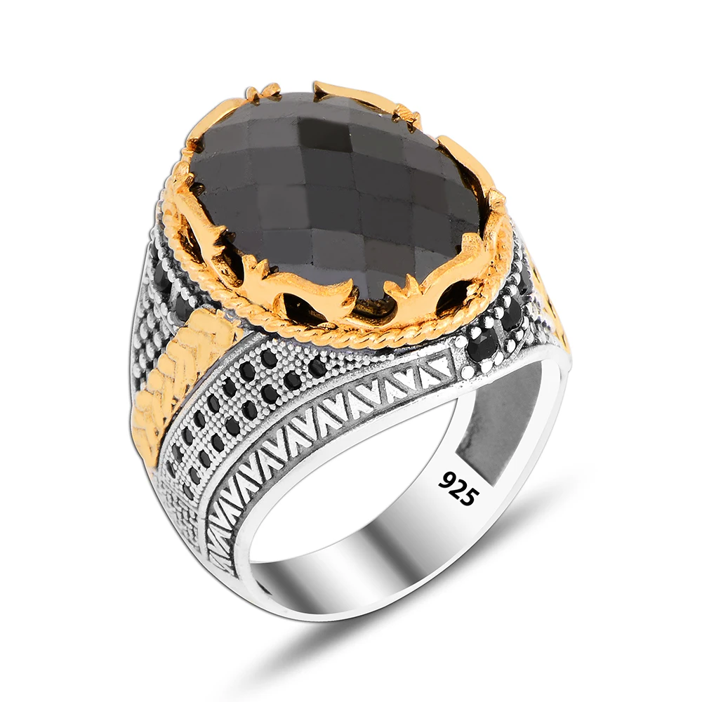Trendy Art Design Onyx Luxury Men Ring 925 Silver Jewelry Wholesale