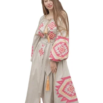 Ethnic Embroidered Long Balloon Sleeves - Ukrainian Dress Ethnic Embroidered Long Balloon Sleeves - Ukrainian Dress