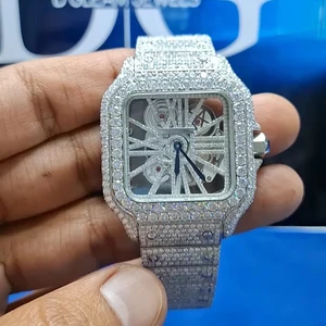 Trendy Stainless Steel VVS Iced Out Watch Moissanite Diamonds Custom Quartz Watches For Men