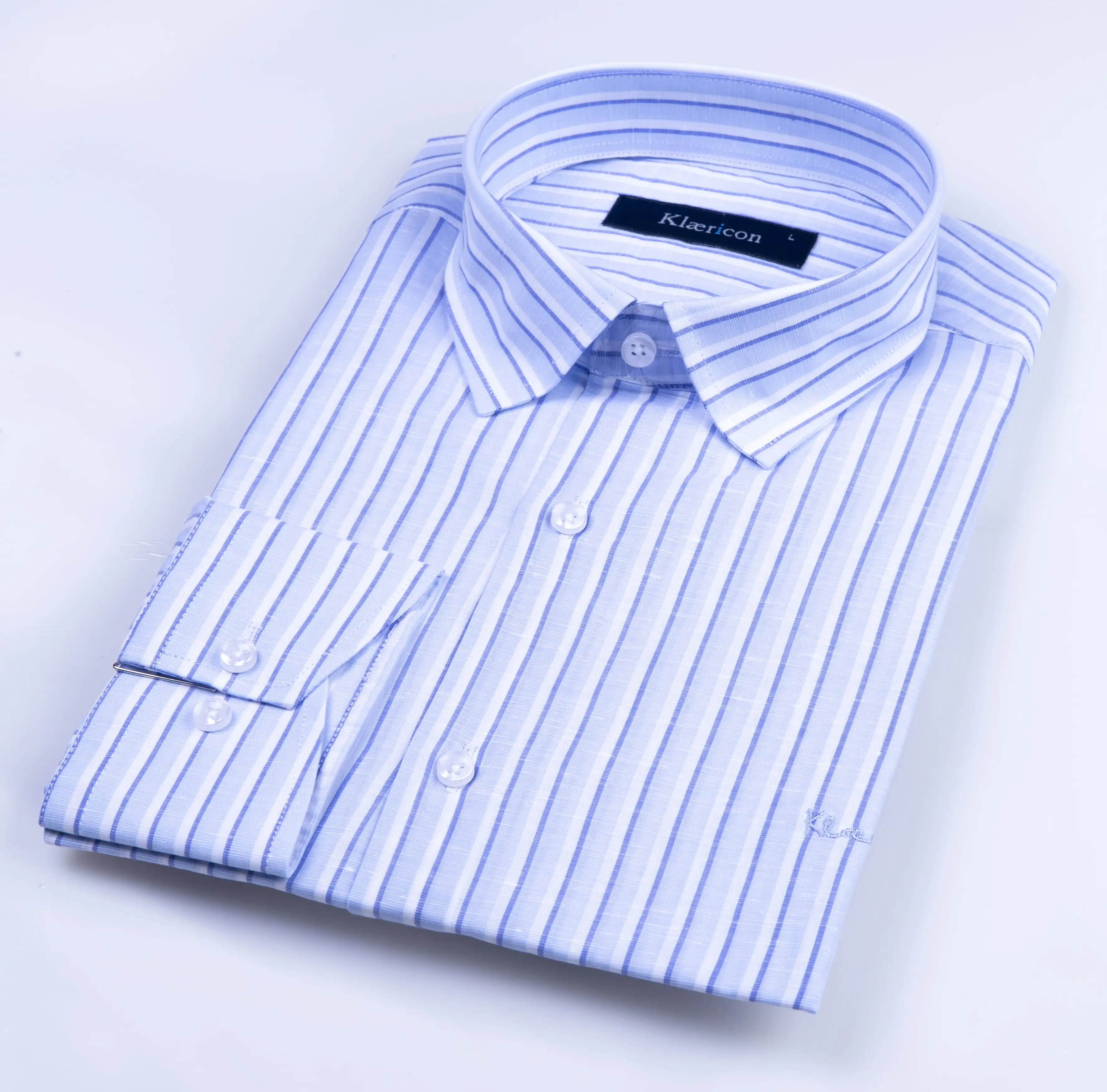 Hot Sale Best Quality Men Casual Striped Shirt Blue Long Sleeve Hidden