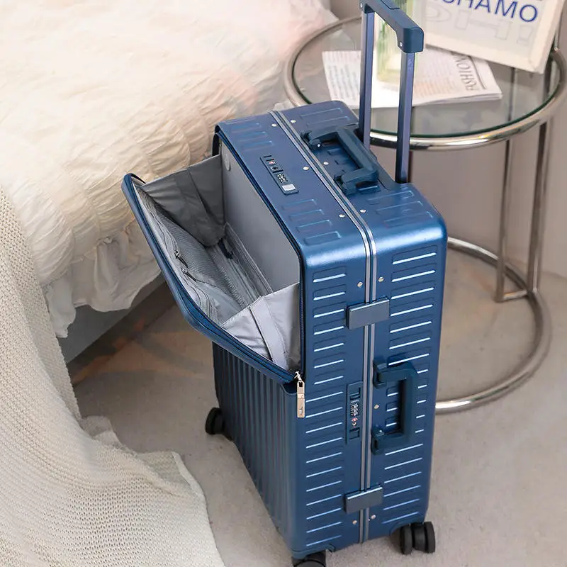 26 Inch High Quality Scratch-Resistant PC Suitcase with Front Pocket & USB Port Cup Holder Aluminum Frame Luggage