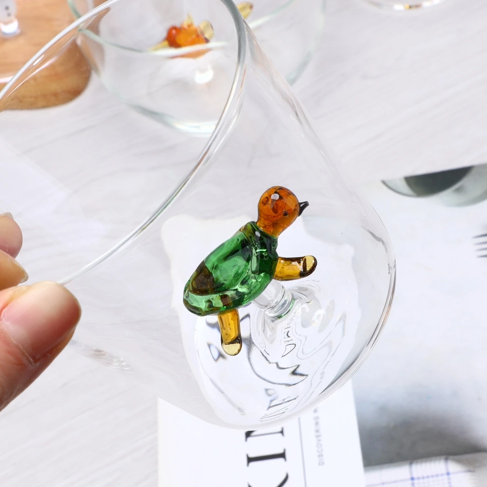OEM 300ml 500ml Custom Christmas Gift Hand Blown Borosilicate 3D Drinking Glass Cup with Turtle Cute Animal Figurine Inside