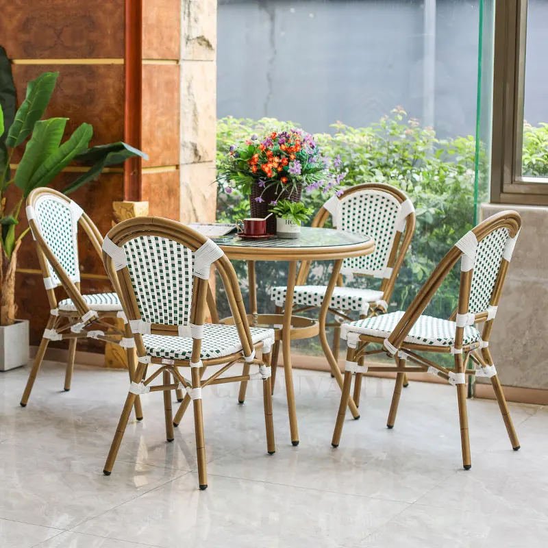 Rattan Outdoor Bistro Dining Chairs and Table Set - Stackable