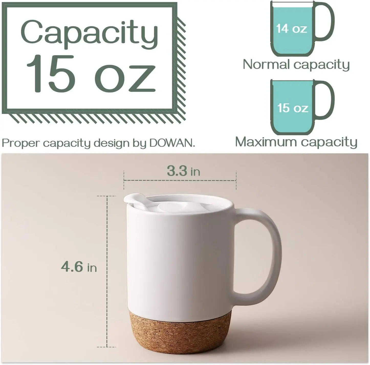 15 oz mug set large ceramic coffee mug with cork bottom and spill proof lid