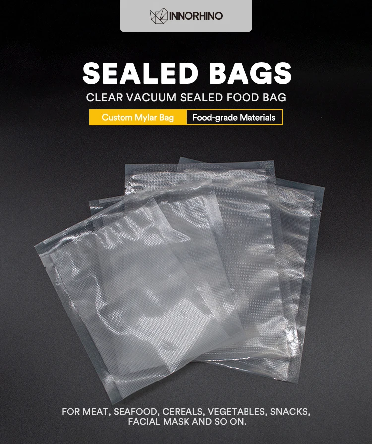 Innorhino Custom Logo Waterproof Clear Open Top Vacuum Mylar Bags