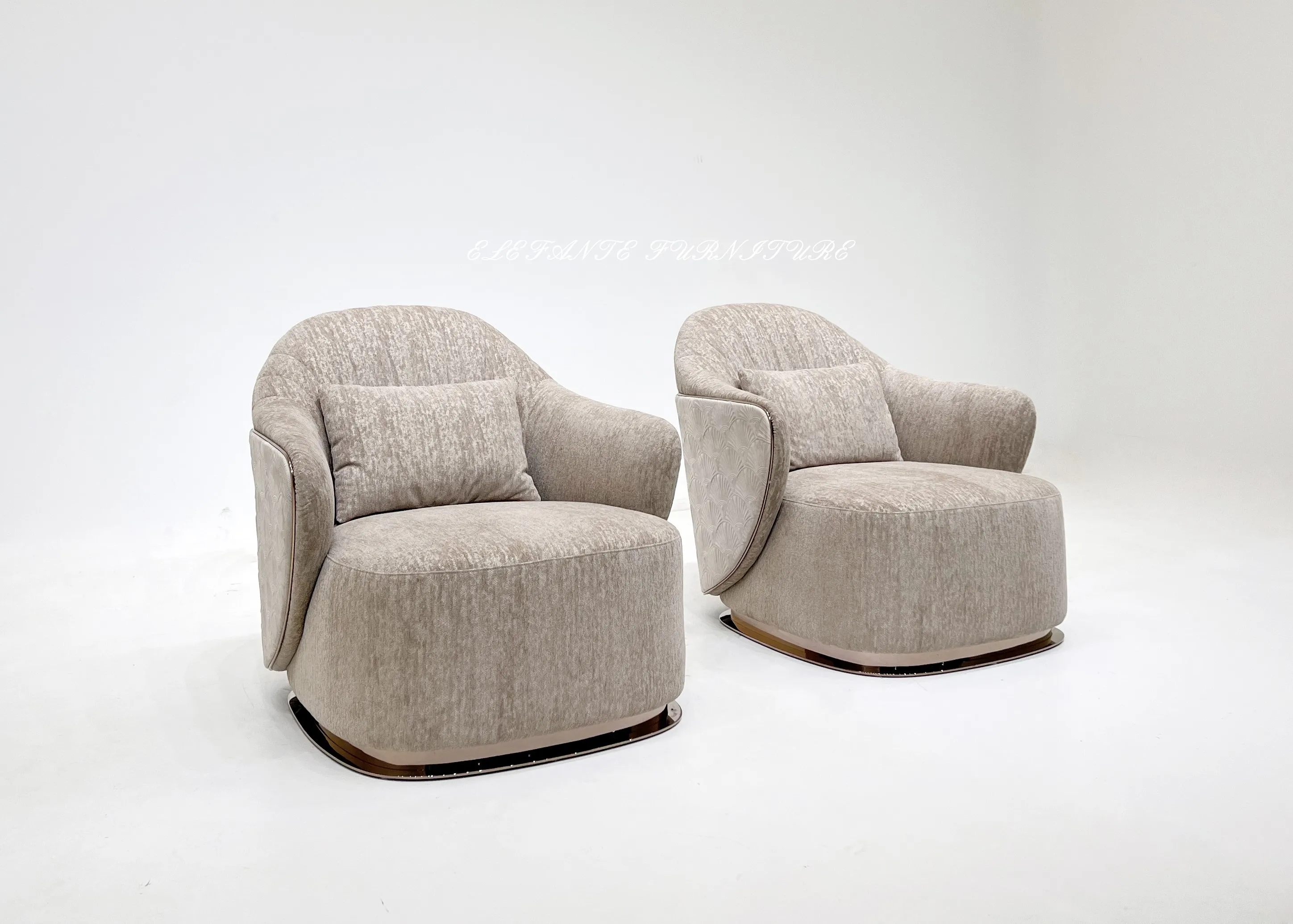 LEFANTE Mansion Furniture_стальное верхнее бархатное кресло с металлической отделкой с лепестками на спинке шезлонг