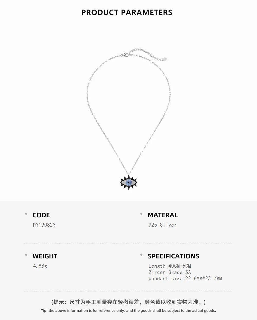 KAKODIY 925 Sterling Silver Lucky Black Blue Evil Eye Charm Necklace Cubic Zirconia Wedding Necklace Women's Jewelry Gift detail 1