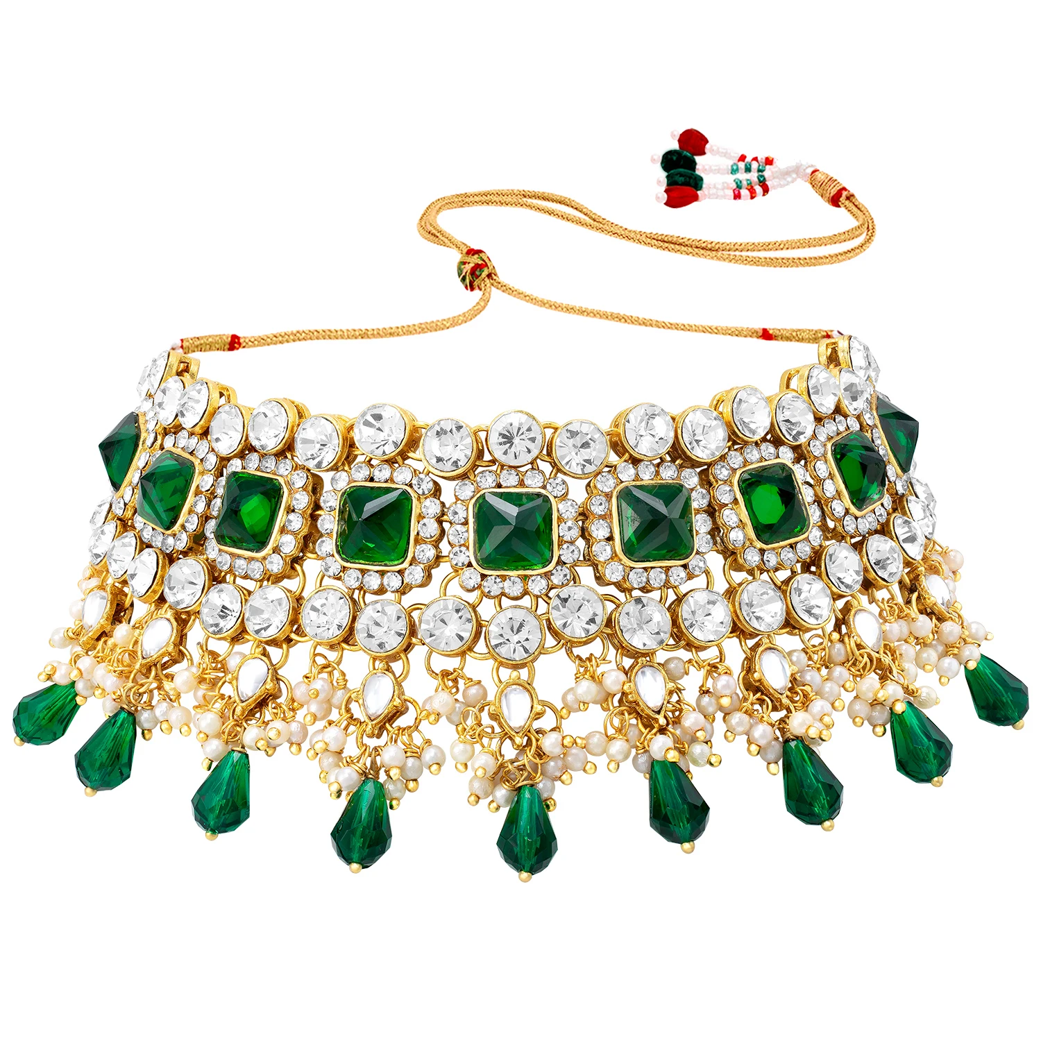 Aheli Indian Traditional Kundan Bridal Beaded Necklace With Earrings