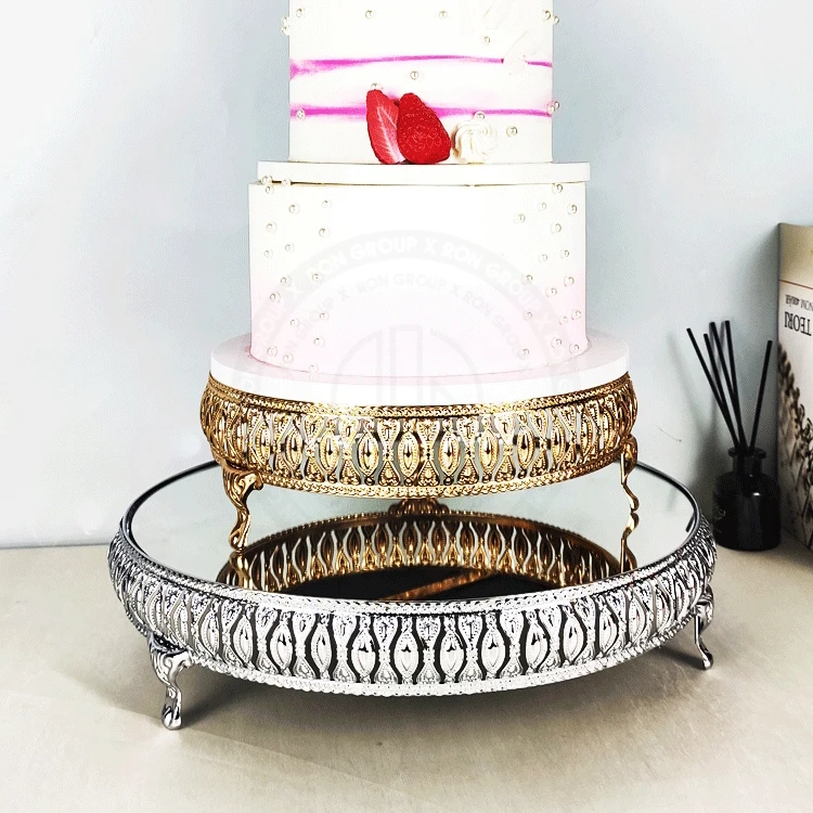 birthday wedding display cake tools metal display tray round gold 3 tier dessert cake stand set mirror tray