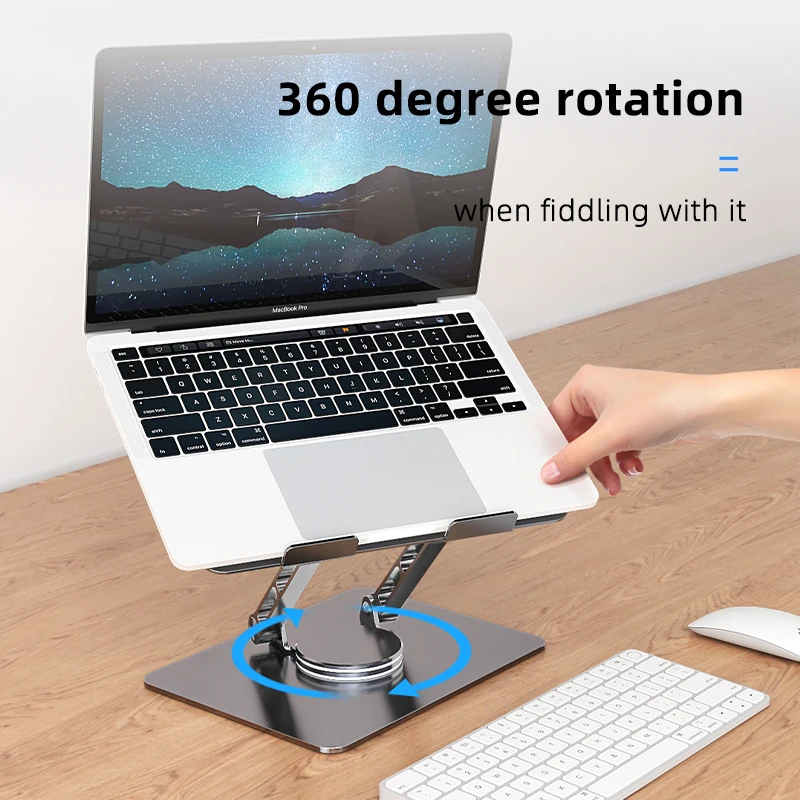 Aluminium Adjustable Laptop Stand With 360 Rotating Base Computer Stand For Laptop Ergonomic Foldable Laptop Riser Gray Silver