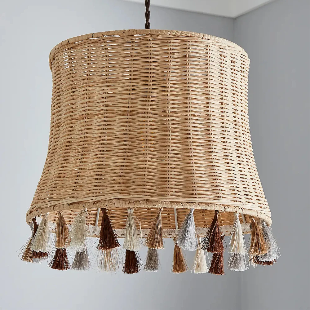 Boho Style Natural Rattan Hanging Lampshade,Rattan Ceiling Light With