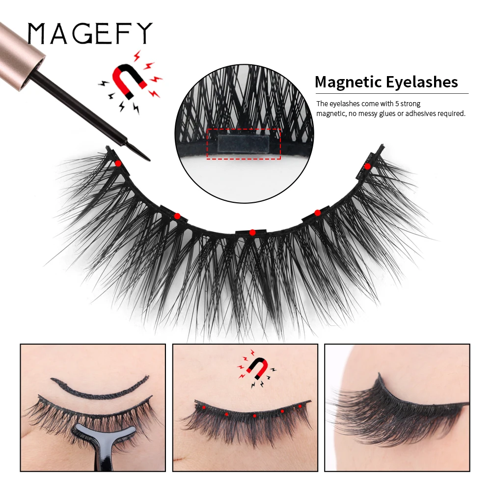 Magefy Eyelashes Wholesale Newest 3 Pairs Pack 3d Eyelashes And Eyeliner Set