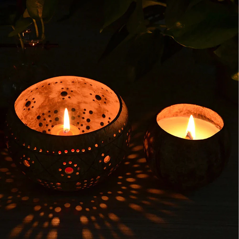 Hot Products Coconut Shell Candle Holder Unique Textures Home
