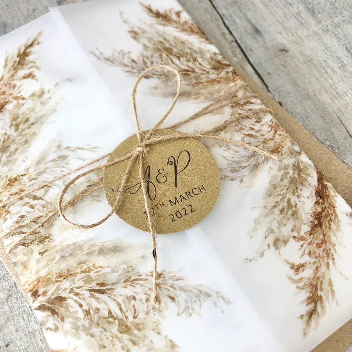 Custom Rustic Boho Pampas Grass Vellum Wrap Wedding Cards Designs Invitation Free Design Wedding
