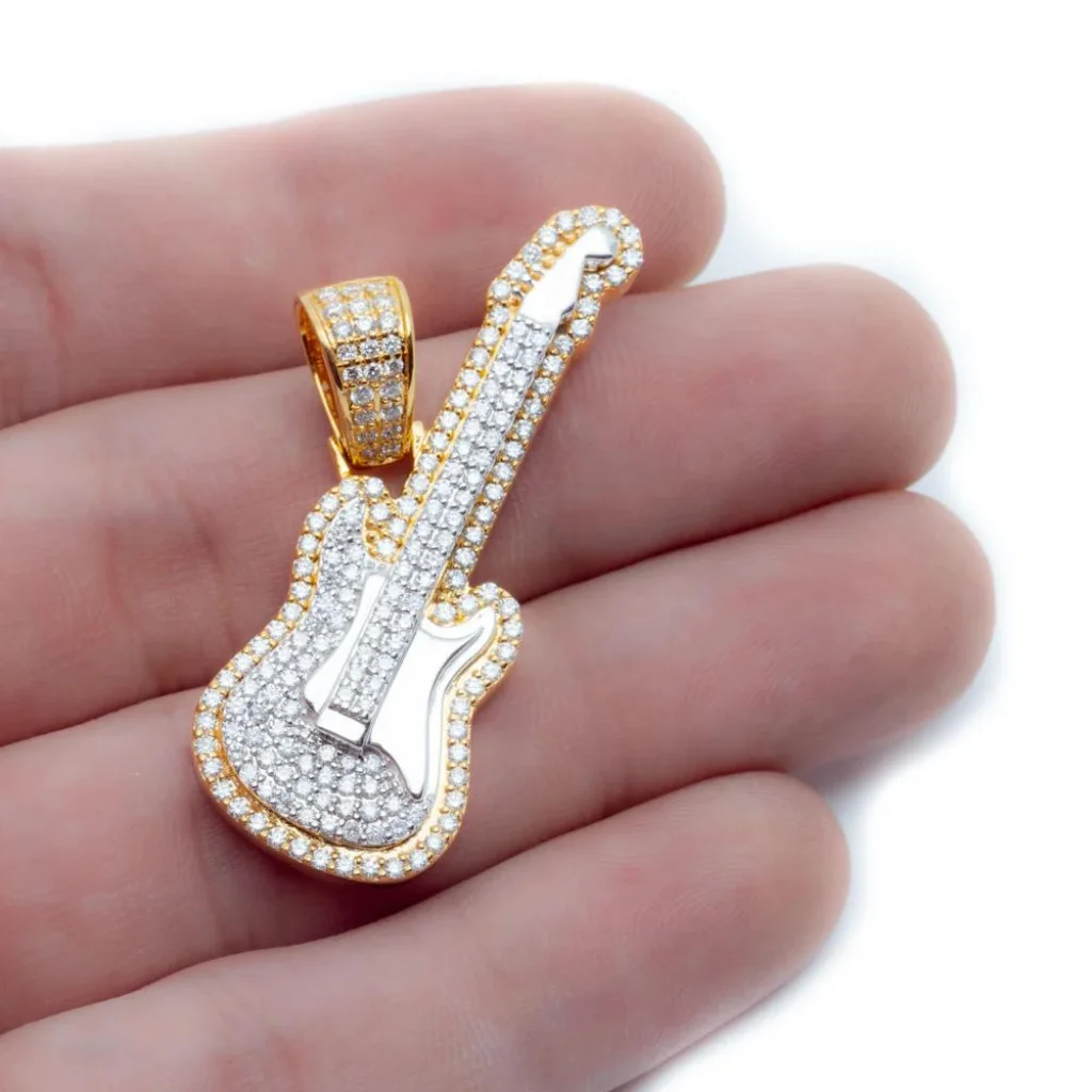 Lab Grown Diamond Musical Instrument Violin Custom Charm Pendant 925 Sterling Silver Diamond Fancy Pendant for Men and Women