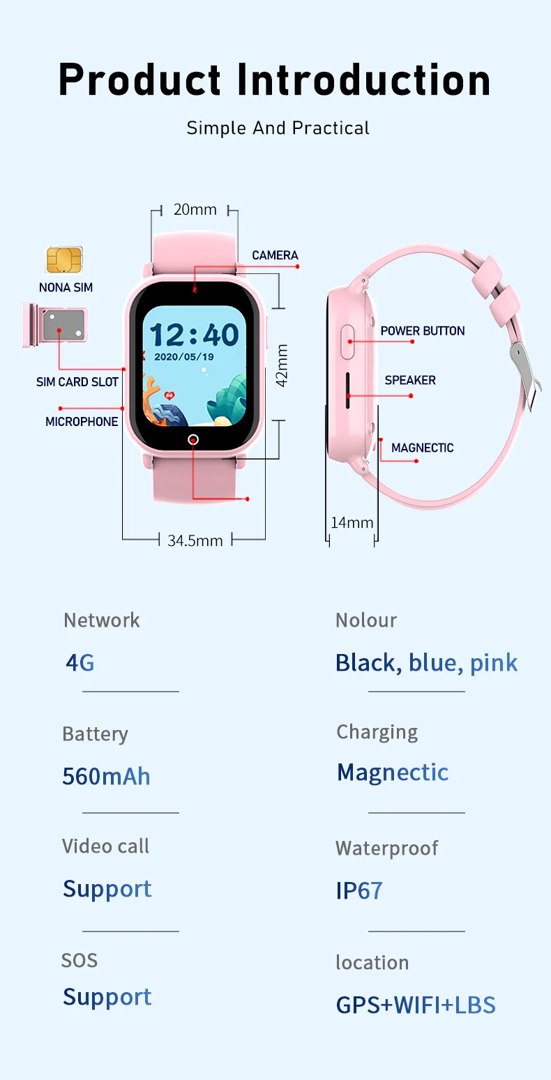 Lbs Gps Wifi Multiple Precise Positioning Smart Watch Kid Smart Watch with Sim Card 4g Gps Children Watch