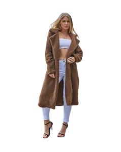 Women Long Jacket Ladies Casual Front Open Cardigan Outwear Fashion Thick Soft Warm Teddy Bear Fleece Fur Fluffy Coat
