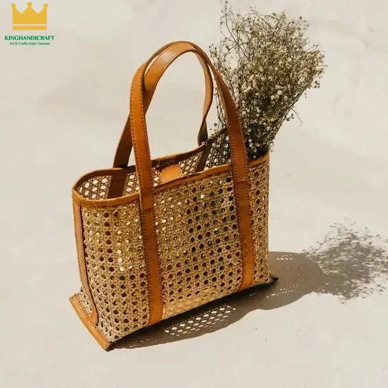 Hot Trend 2024 Rattan Cane Bag With Real Leather From Vietnam Buy