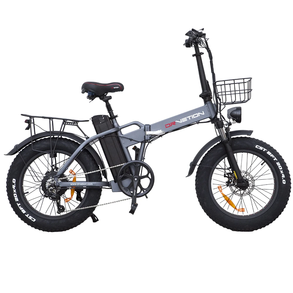 DrVetion At20 Black-Gray Electric Fat Bike 48V 750W up to 45km/h with 10AH/15AH/20AH Motor Options