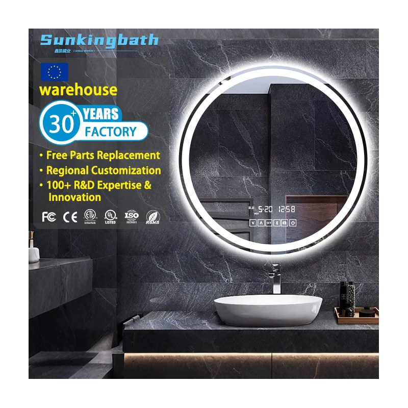 Led Bathroom Illumination Intelligent Mirror Makeup Mirror with Bluetooth Speaker Weather and Temperature Display