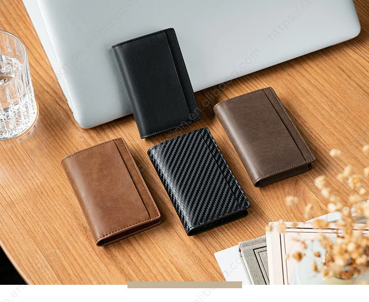 Custom Rfid Pop Up Credit Card Holder Slim Leather Aluminum Business