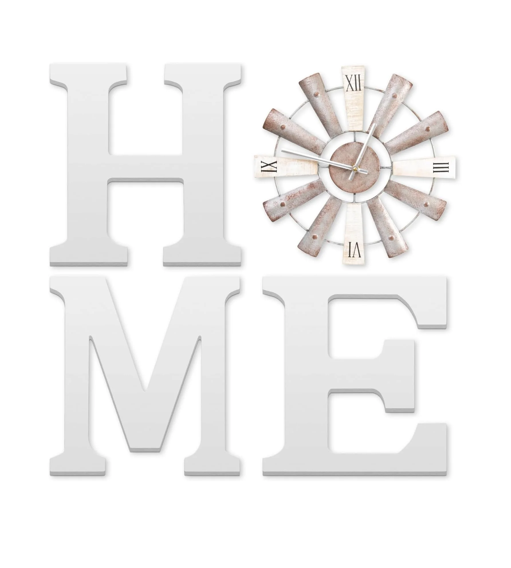 Farmhouse Home Signs with Windmill Clock Wall Decor Rustic Home Letters Wall Art for Living Room Kitchen Entryway Dining Room