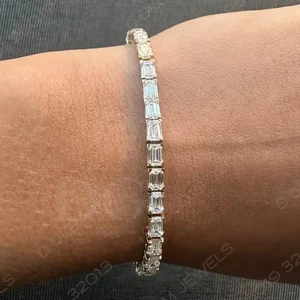 9 Carat Emerald Cut Yellow & Rose 925 Silver Handmade VVS Clarity Moissanite Bracelet Classic HipHop Style for Parties