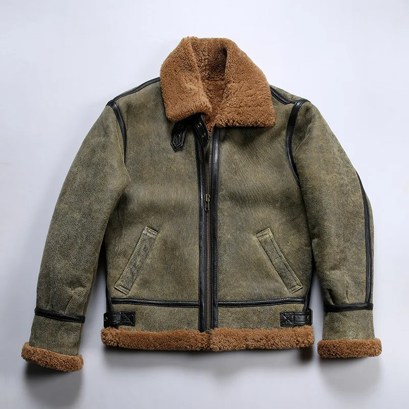 Classic B3 Bomber Jacket for Men Genuine Leather Sheepskin Shearg Decoration Winter Nonwoven jacket_voghion.com