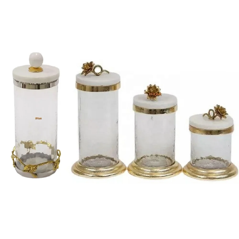 Premium Design Clean Glass Canister With Decorative Canisters White