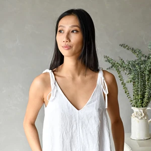 Linen White Slip Dress Spaghetti Midi Sleeveless Summer Style White Linen Long Dress Linen Cami Dress Beach Wear Clothes