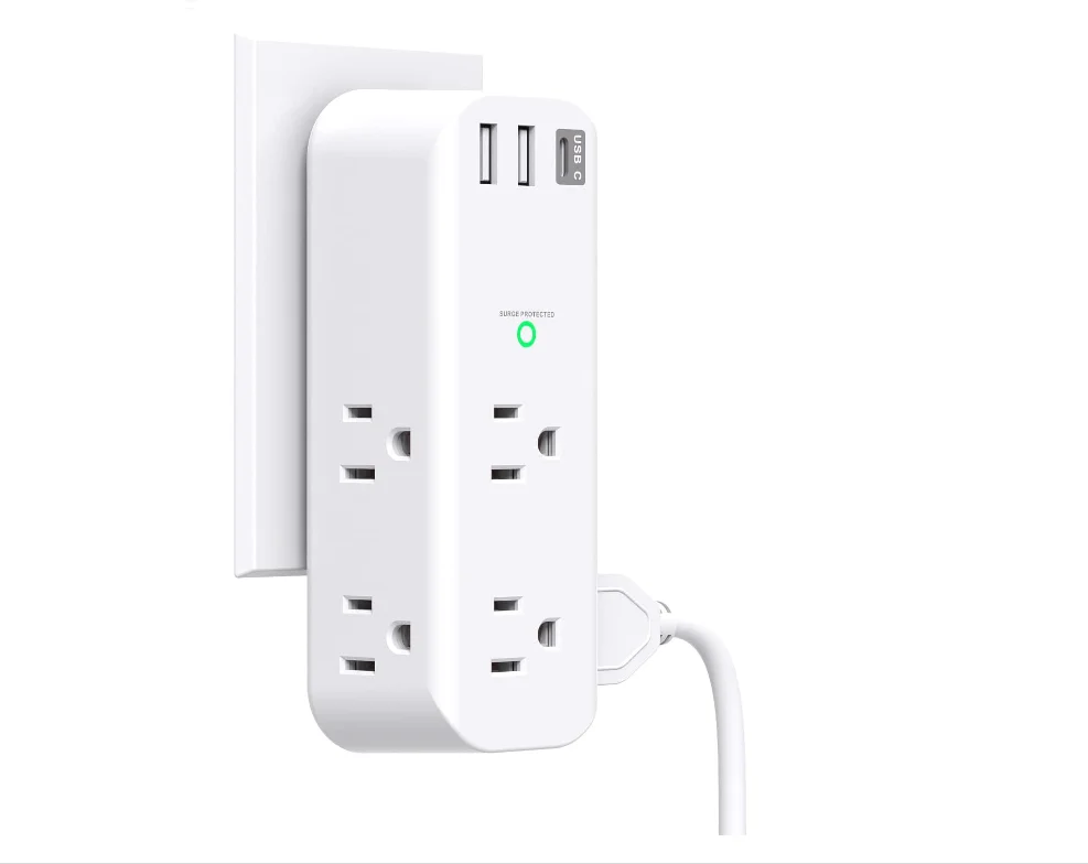 Outlet Extender with Rotating and Multi Plug with 6 AC 3 USB Ports (1 USB C), 3-Sided Power Strip with Wall Adapter Charger for