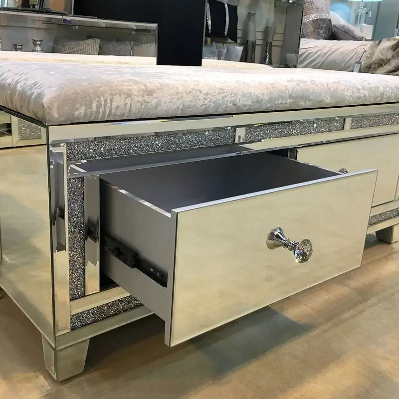 Алмазный блеск спальня 2 ящика грудь зеркальный бархатный оттоманский стул скамейка для хранения