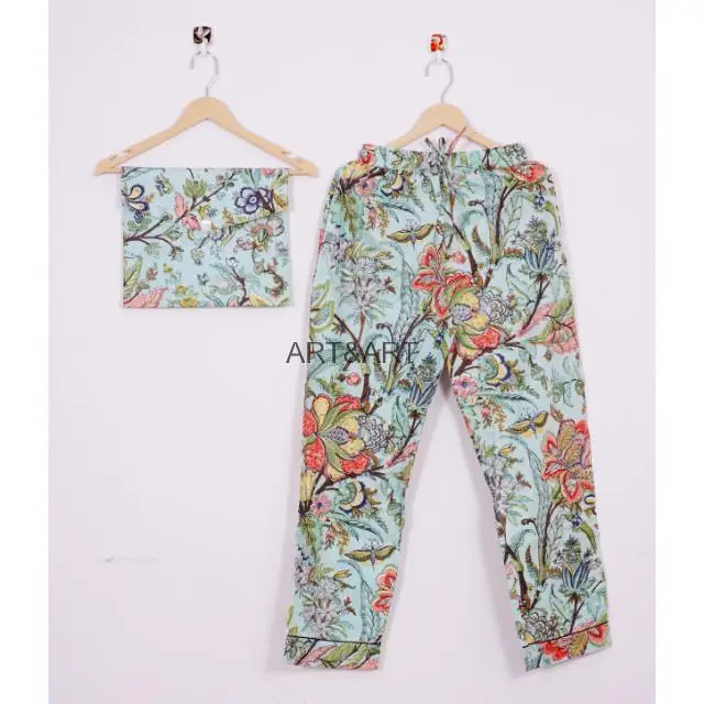 Indian Hand Block Cotton Pajama Set Stylish Fashion-Forward Night Wear for Women and Men Breathable 100% Cotton for Summer