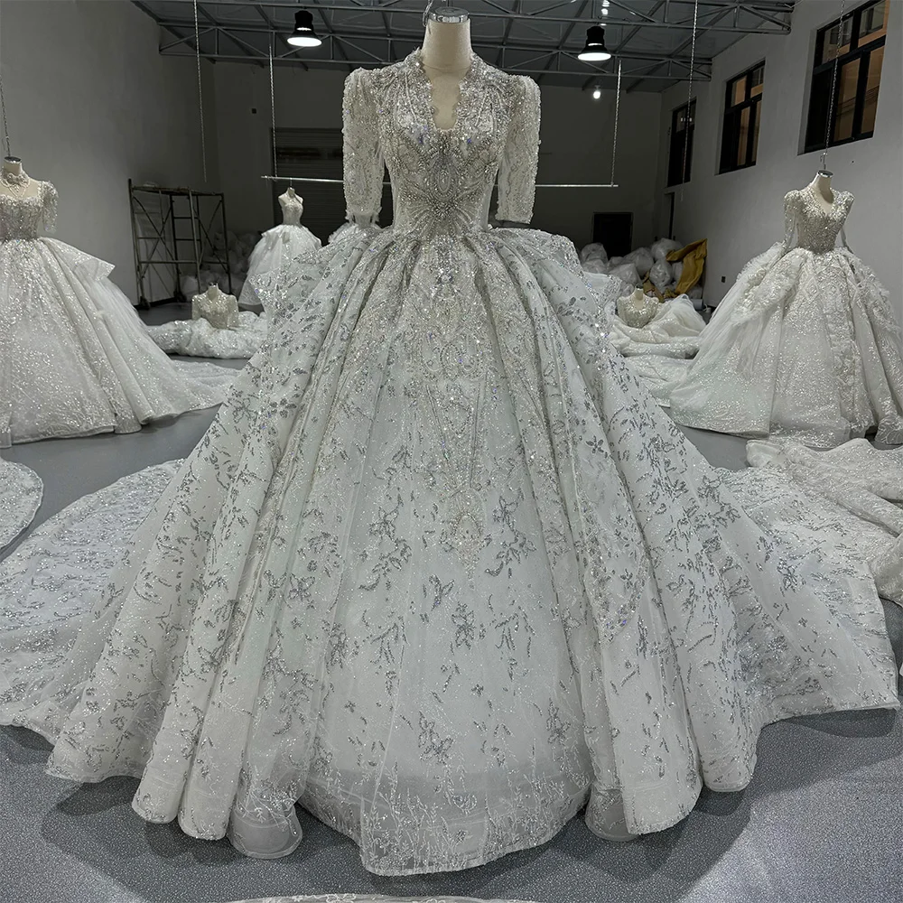 Ball Gown Latest Gaun Jancember MN219 Bling Half Sleeve Empire