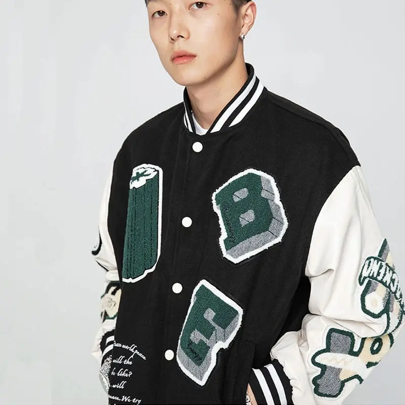 Lapel Varsity Jacket Flocking Bomber Jacket Embroidery 