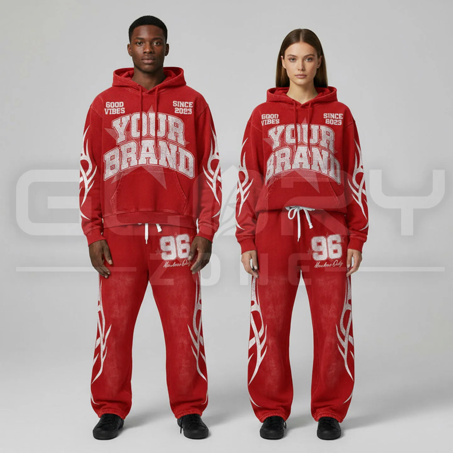 Custom Y2K Vintage Sun Faded Tracksuit 400 GSM Washed Streetwear Raw Hem Set for Men streetwear Fashionable sportswear clothing
