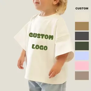 Hot SellingToddler Kids Unisex Oversized Boxy T-Shirt Custom LOGO 100% Cotton Loose Hem Short Sleeve Baby Drop Shoulder Top