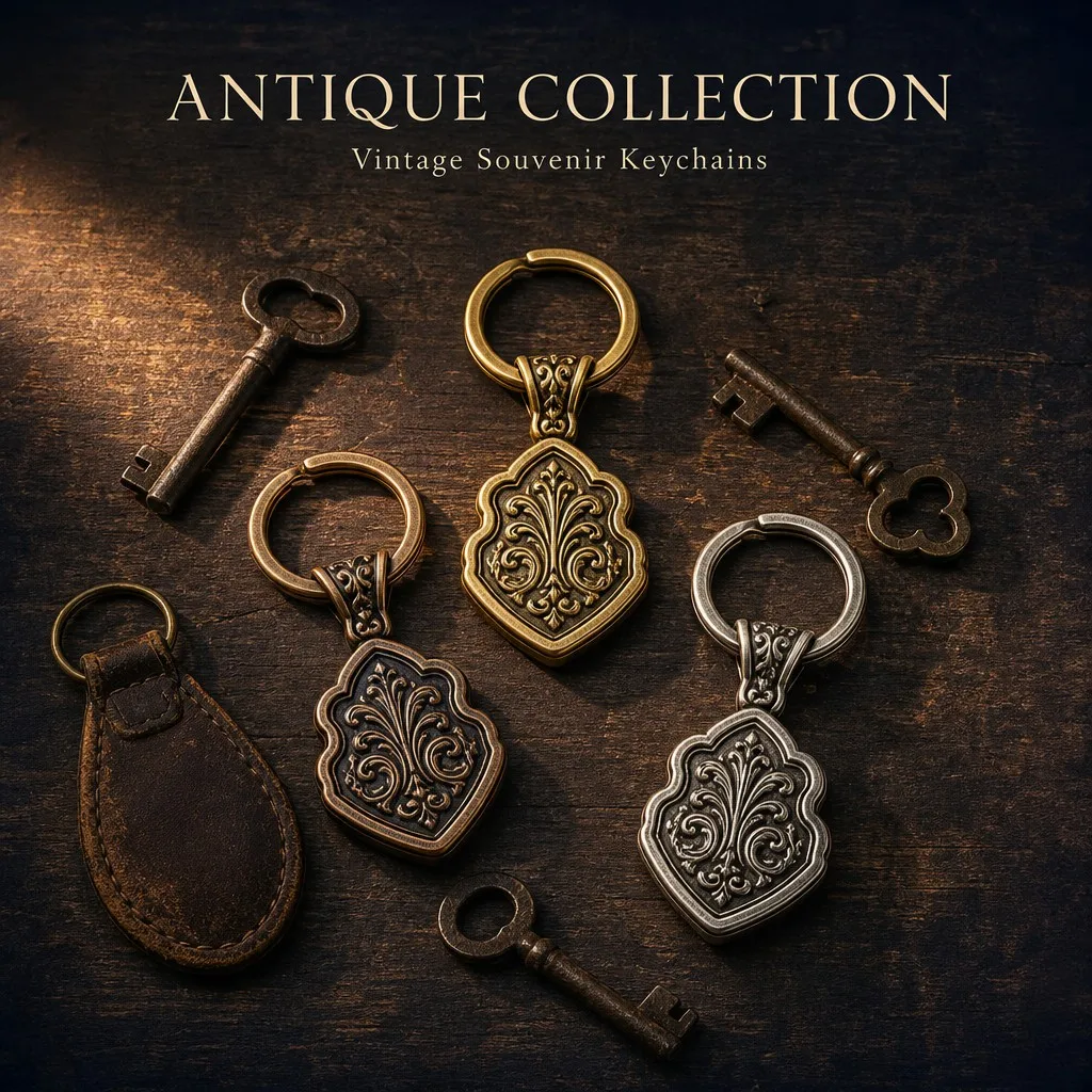 Antique Electroplated Metal Keychain – Antique Gold front view