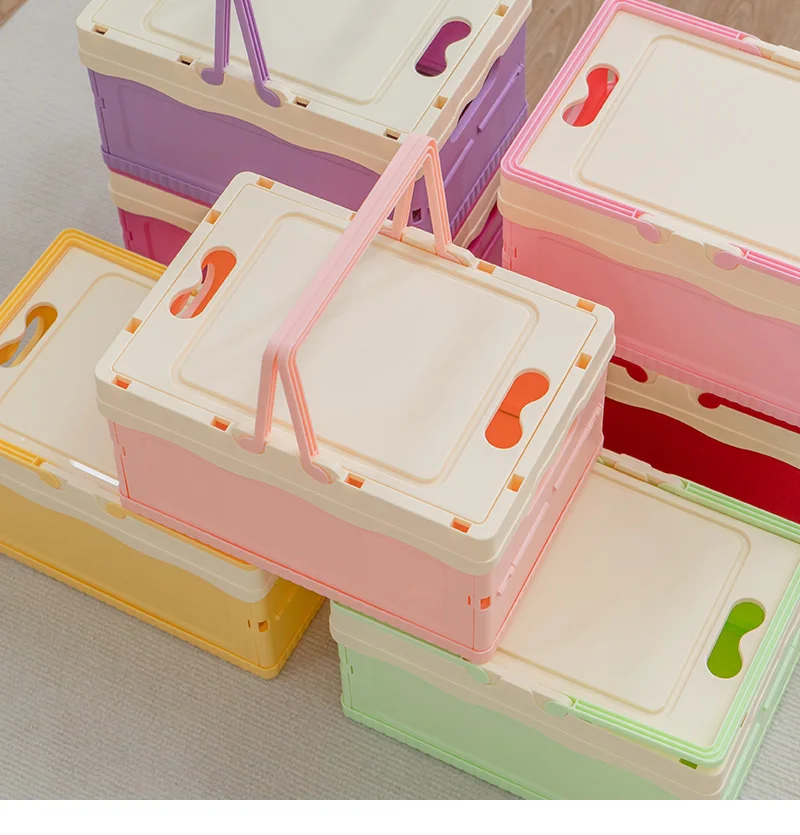 item no6008 new arrival large size household durable reliable stackable plastic folding collapsible storage crate with lid and handle-12