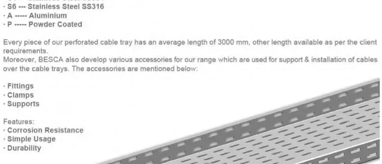 100mm Width Perforated Cable Tray GI Steel - Besca Bussiness